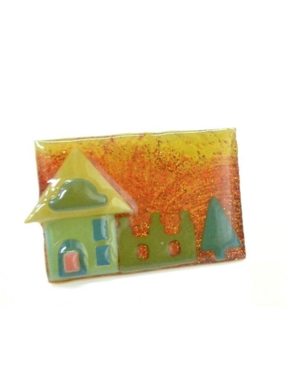 Lucinda House Brooch Pin Green House Sunset Lapel Hat Bag Gear Collectible Vtg
